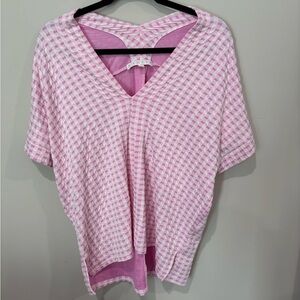 KARLIE Gingham Checkered Pink V Neck Top